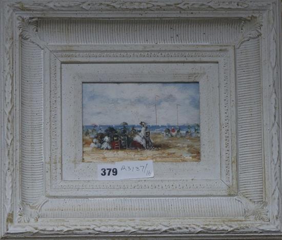 Attributed to Walter Beauvais Figures on the beach 11 x 16cm